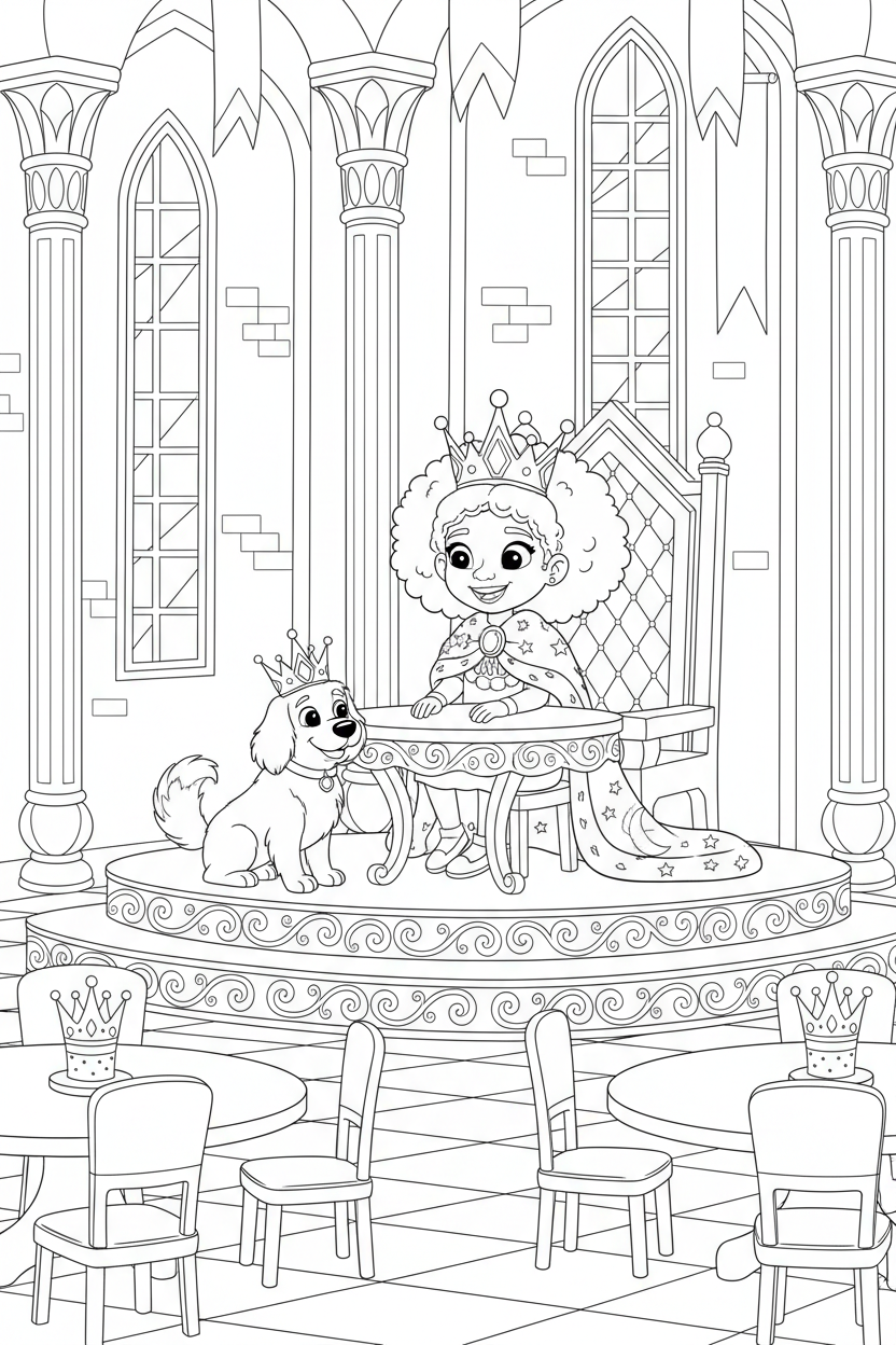 Black Girl with Dog at High Table
